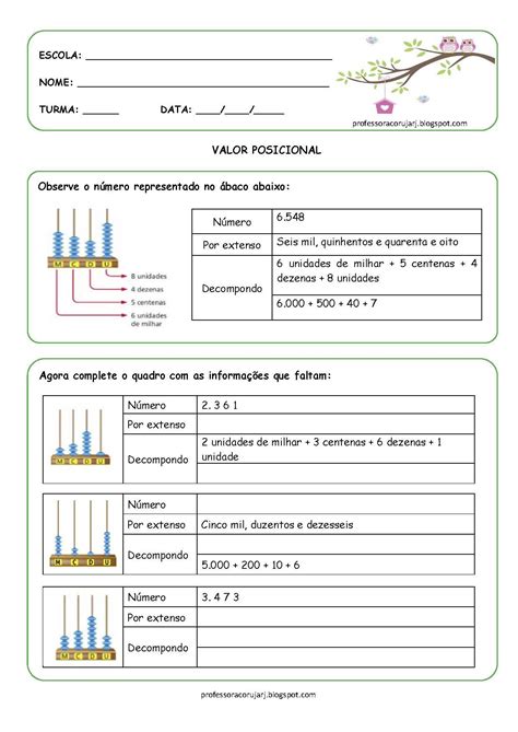 Revisão sobre o valor posicional de números inteiros .